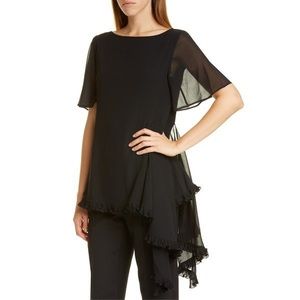[SOLD] Adeam Black Asymmetrical Ruffle Silk Top